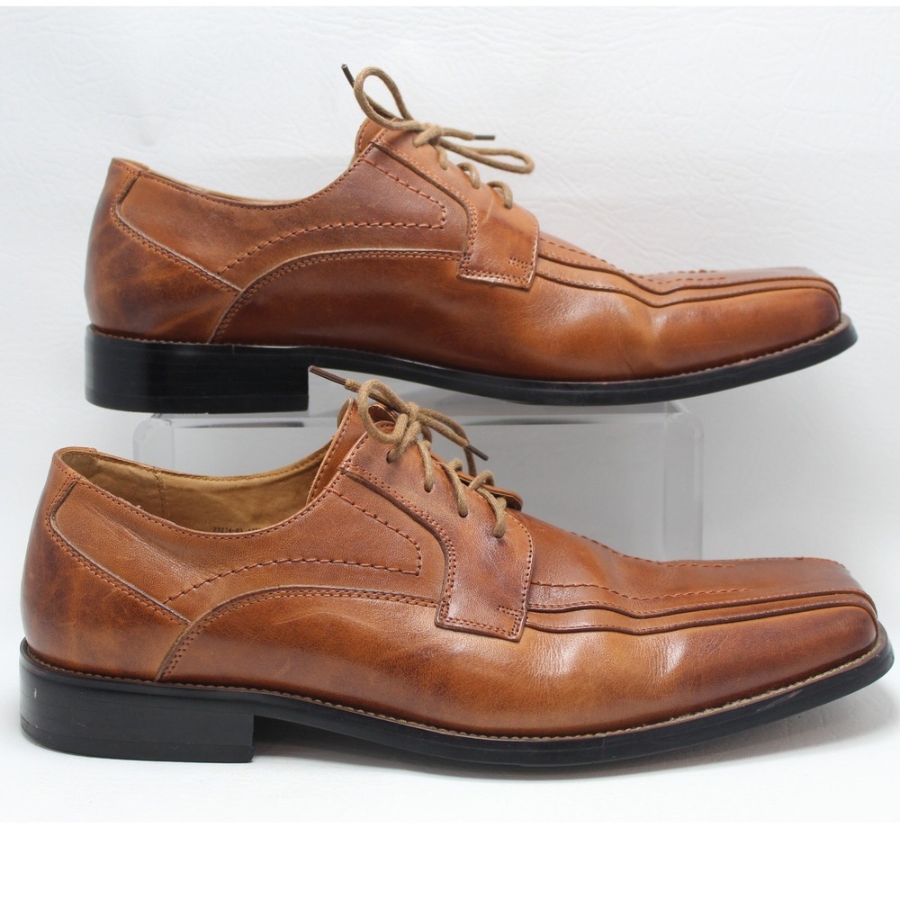 Stacy Adams Mens Cognac Brown Leather Bicycle Square Toe Oxford‎ Shoes  11M